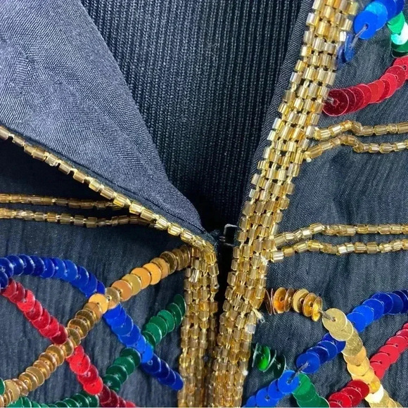 Laurence Kazar Silk Jacket Vintage 90s Party Sequin Petite Small - Picture 7 of 7